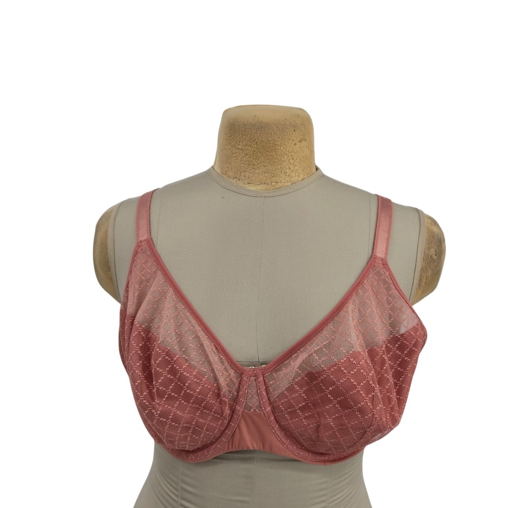 Chantelle Bra Women 42D Underwire Lace Mesh Unlined Rose Pink Lingerie 16M1